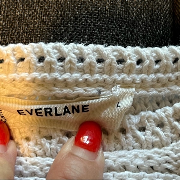 Everlane The Organic Cotton Open-Stitch Crew neck striped pullover sweater, sz L - Picture 2 of 13